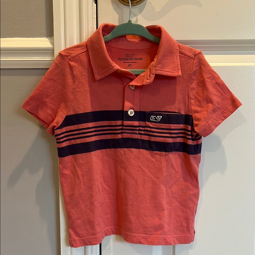Vineyard Vines Kids' Polo in Coral and Navy